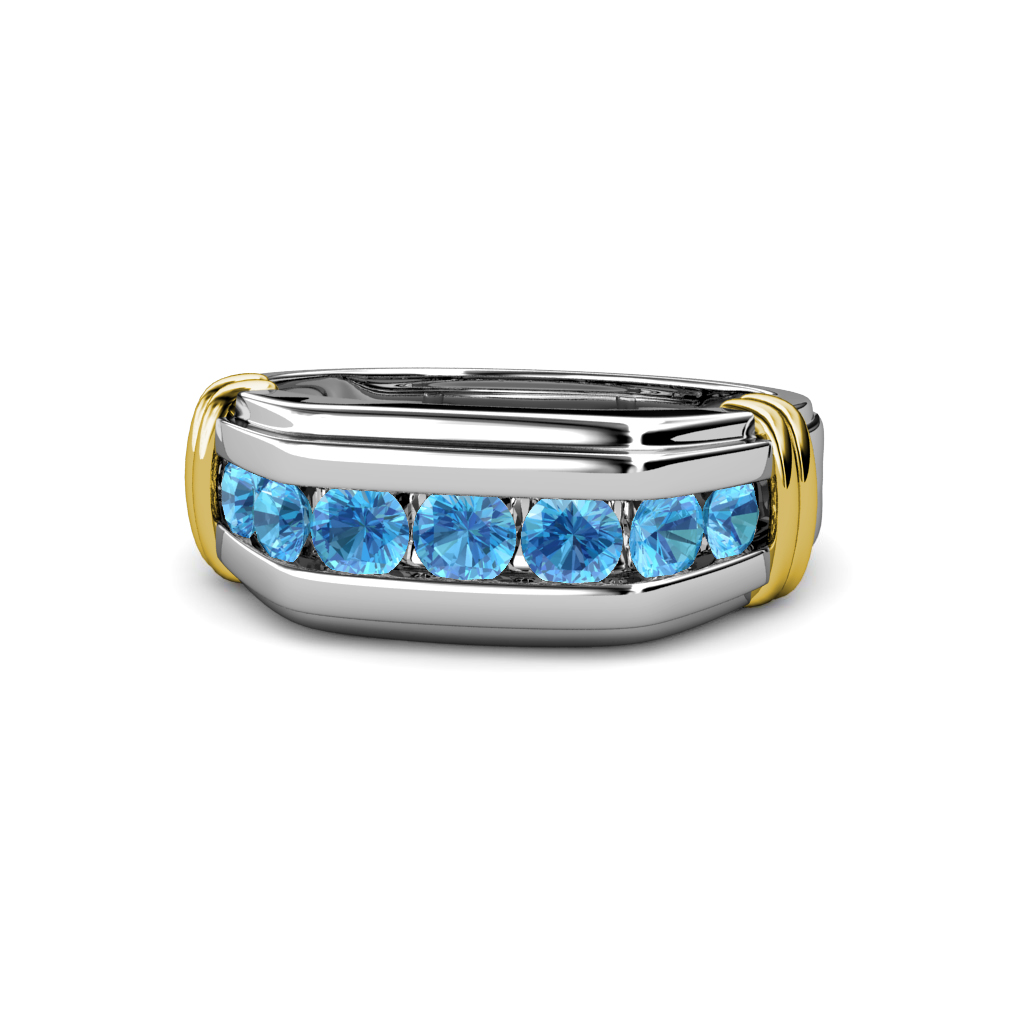 Brad Blue Topaz 7 Stone Men Wedding Ring (8.5 mm) 